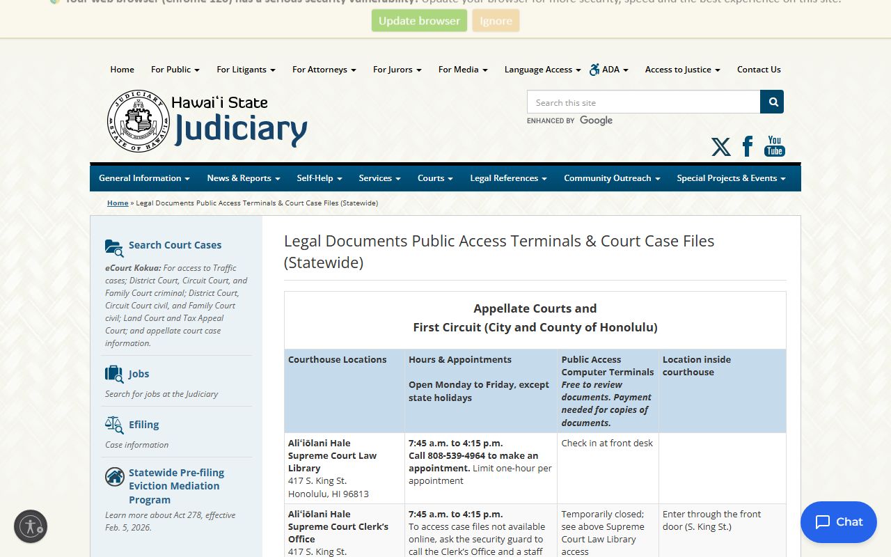 Urban Honolulu Civil Court Records public access terminal page