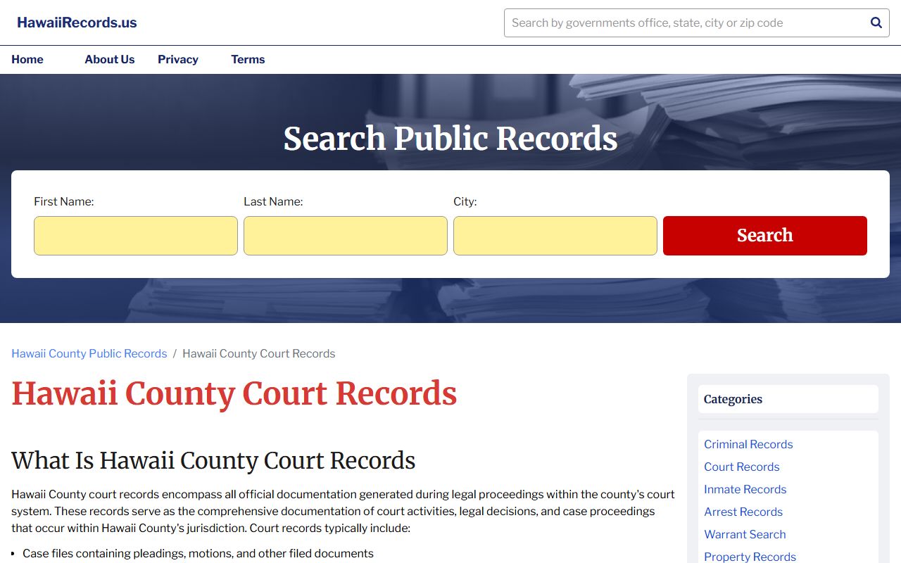Hawaii County Civil Court Records overview page
