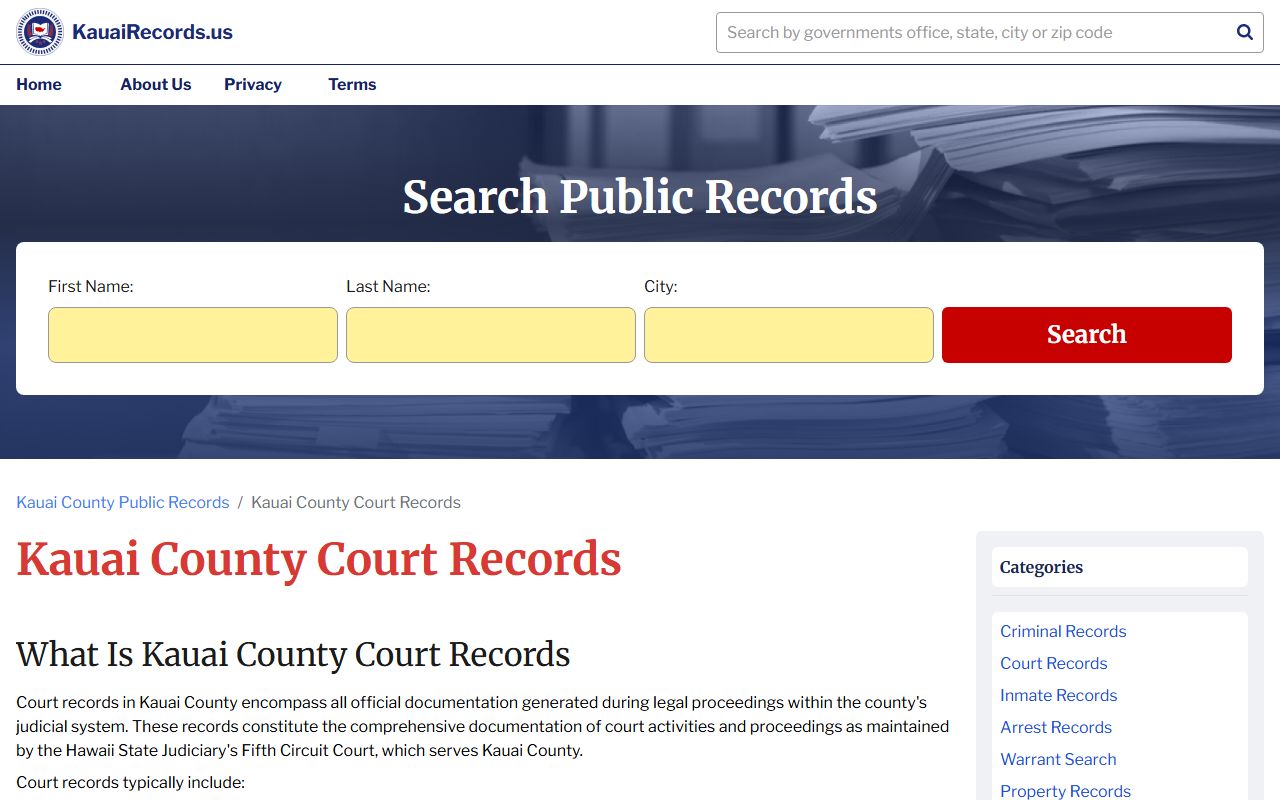 Kauai County Civil Court Records third-party county guide