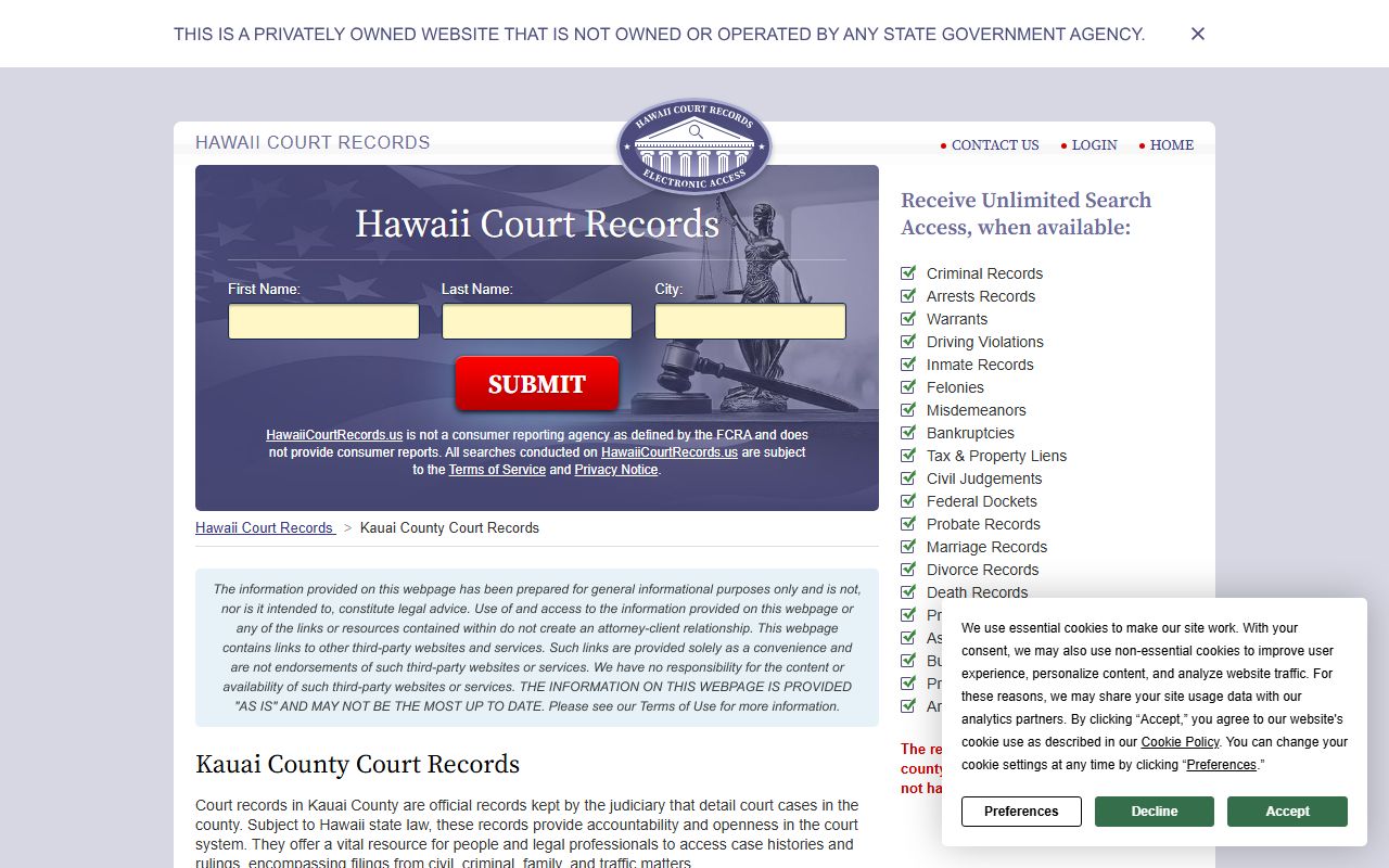 Kauai County Civil Court Records third-party help portal