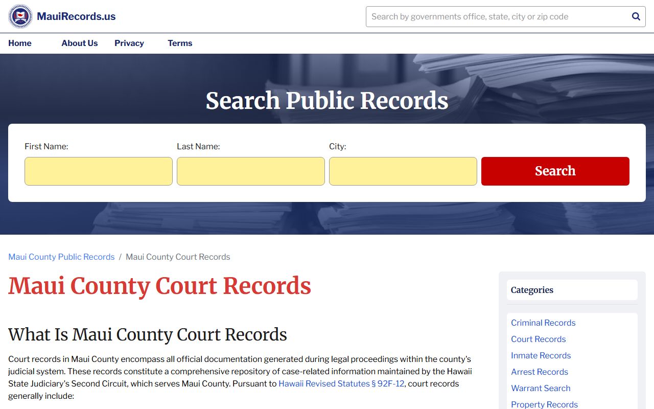 Maui County Civil Court Records third-party guide for court filings