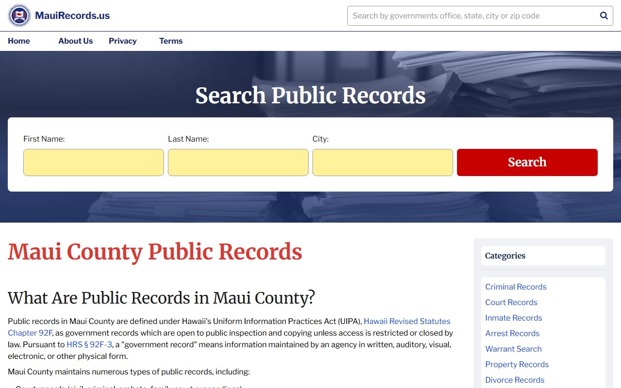 Maui County Civil Court Records recorder portal overview