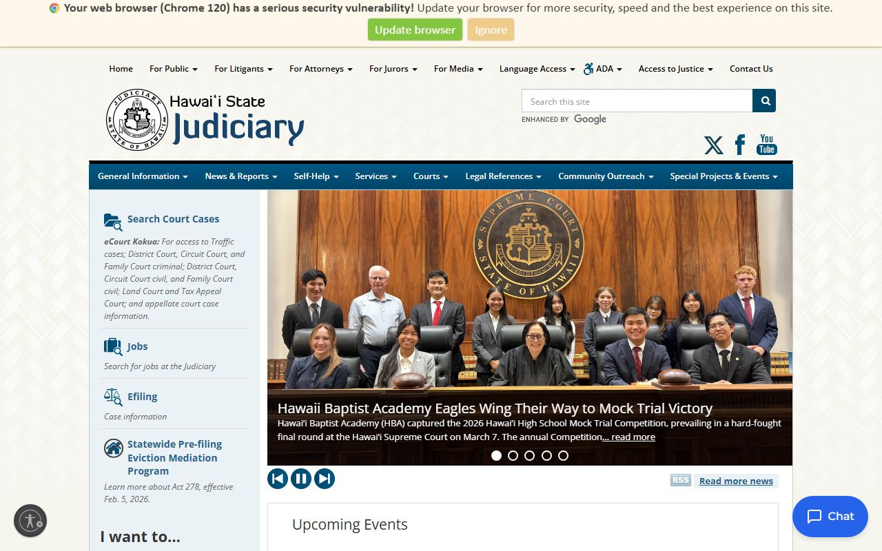 Hawaii State Judiciary homepage for Civil Court Records
