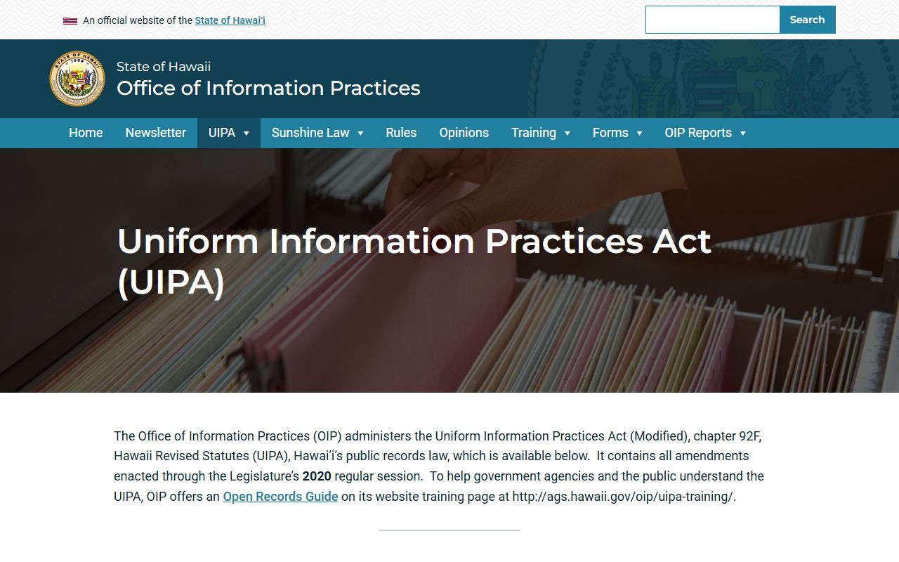 Hawaii Office of Information Practices UIPA page for Civil Court Records