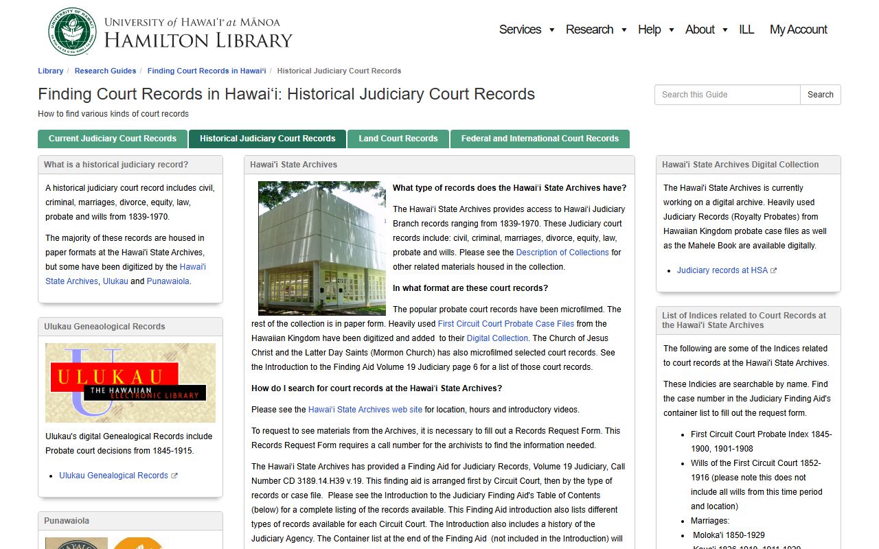 University of Hawaii library guide for Hawaii Civil Court Records research
