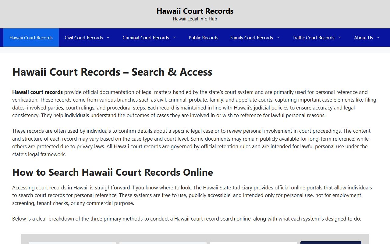 Hawaii Civil Court Records third-party guide homepage